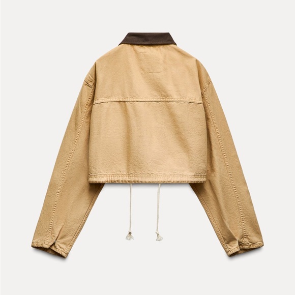 ZARA CONTRASTING COLLAR CROP JACKET XS 5520/071 BARN CHORE COAT FALL VIRAL - Picture 2 of 12
